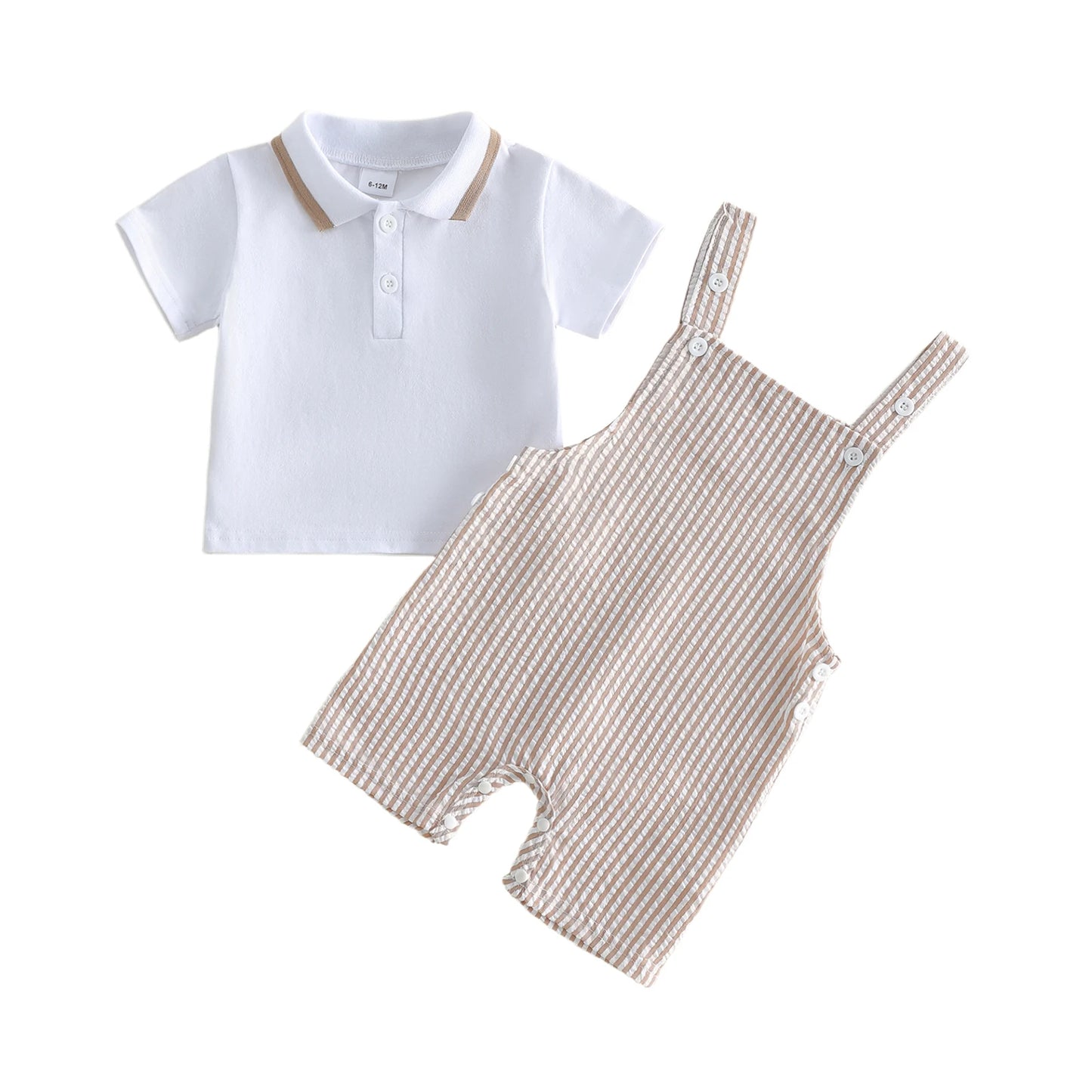 Conjunto Menino – Camisa & Jardineiras às Riscas ☀️.