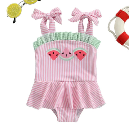 Fato de Banho Menina – Melancia & Laços de Verão 🍉☀️