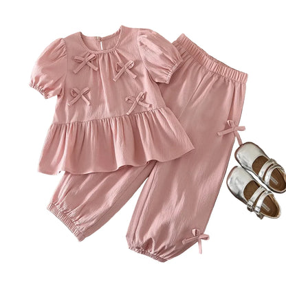 Conjunto Menina – Laço & Manga Balão Rosa 🎀.