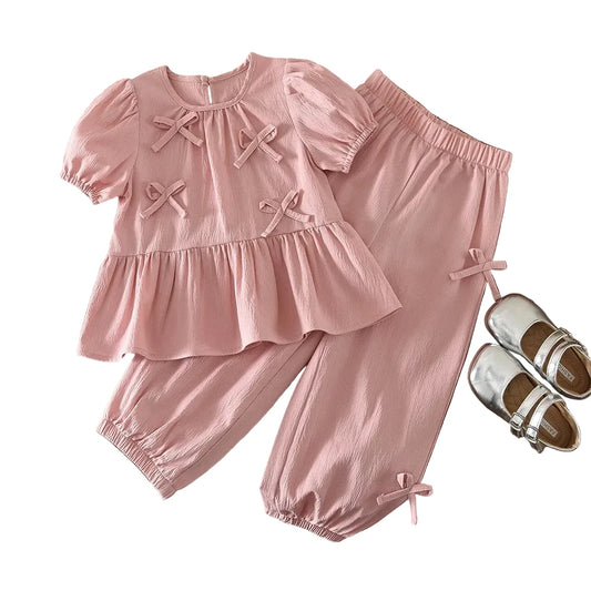Conjunto Menina – Laço & Manga Balão Rosa 🎀.