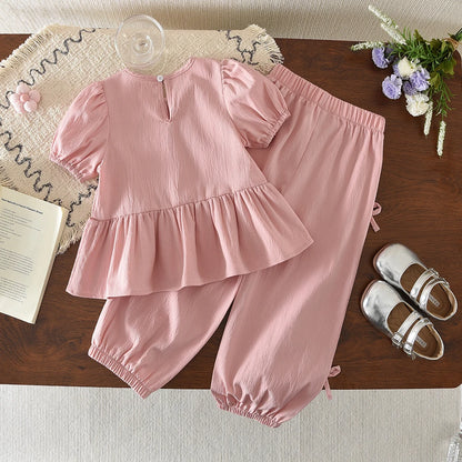 Conjunto Menina – Laço & Manga Balão Rosa 🎀.