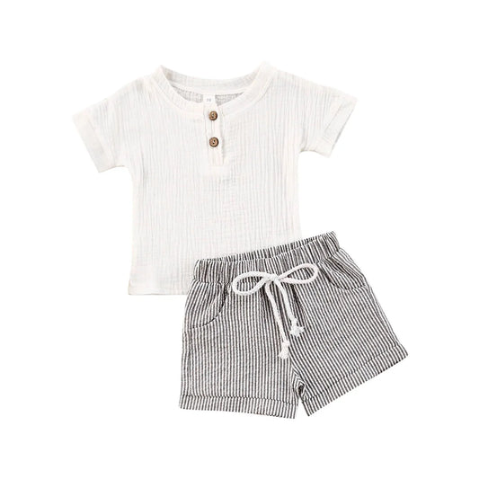 Conjunto Bebé Menino às Riscas.