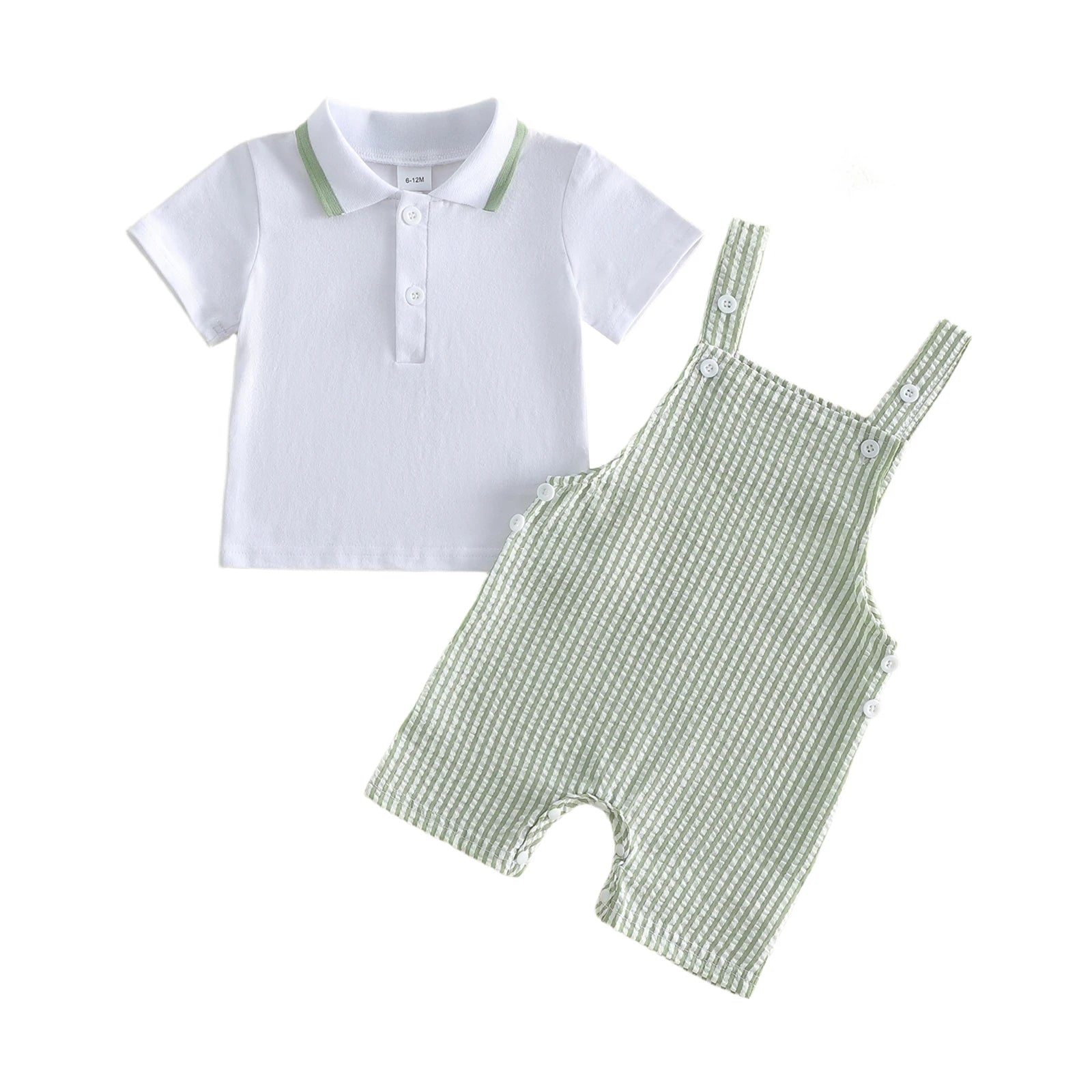 Conjunto Menino – Camisa & Jardineiras às Riscas ☀️.