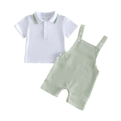 Conjunto Menino – Camisa & Jardineiras às Riscas ☀️.