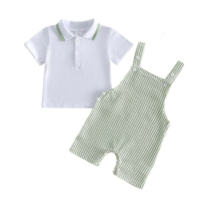 Conjunto Menino – Camisa & Jardineiras às Riscas ☀️.