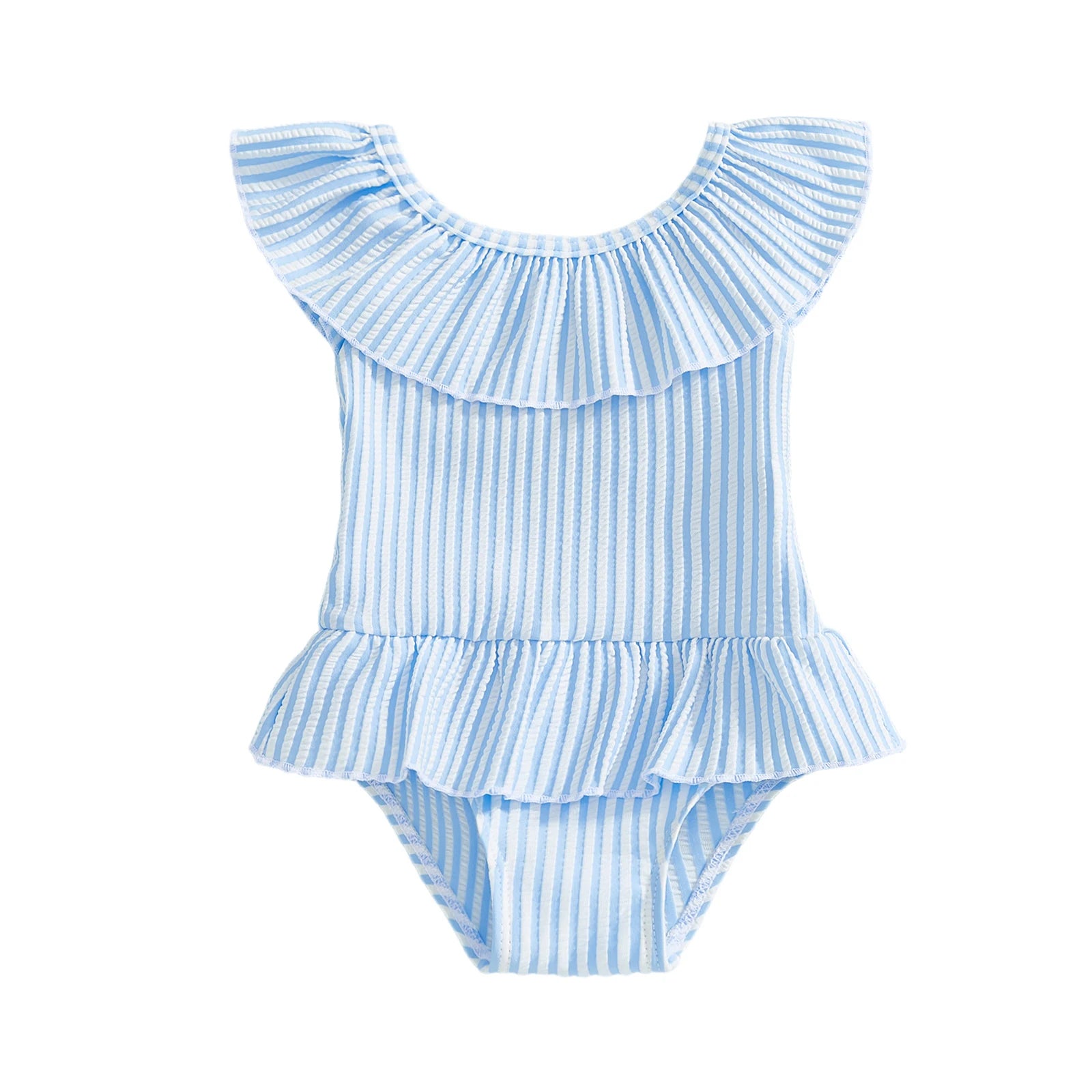 Citgeett Summer Kids Toddler Girl Swimsuit Stripes Print Ruffle Sleeveless Skirt Bathing Suit Swimwear Clothes.