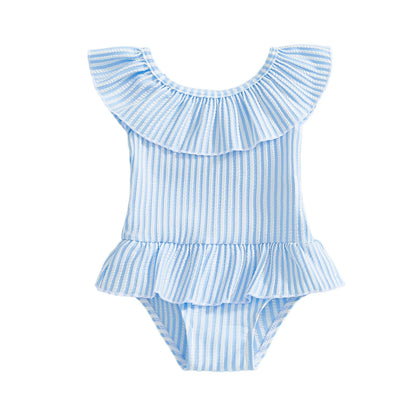 Citgeett Summer Kids Toddler Girl Swimsuit Stripes Print Ruffle Sleeveless Skirt Bathing Suit Swimwear Clothes.