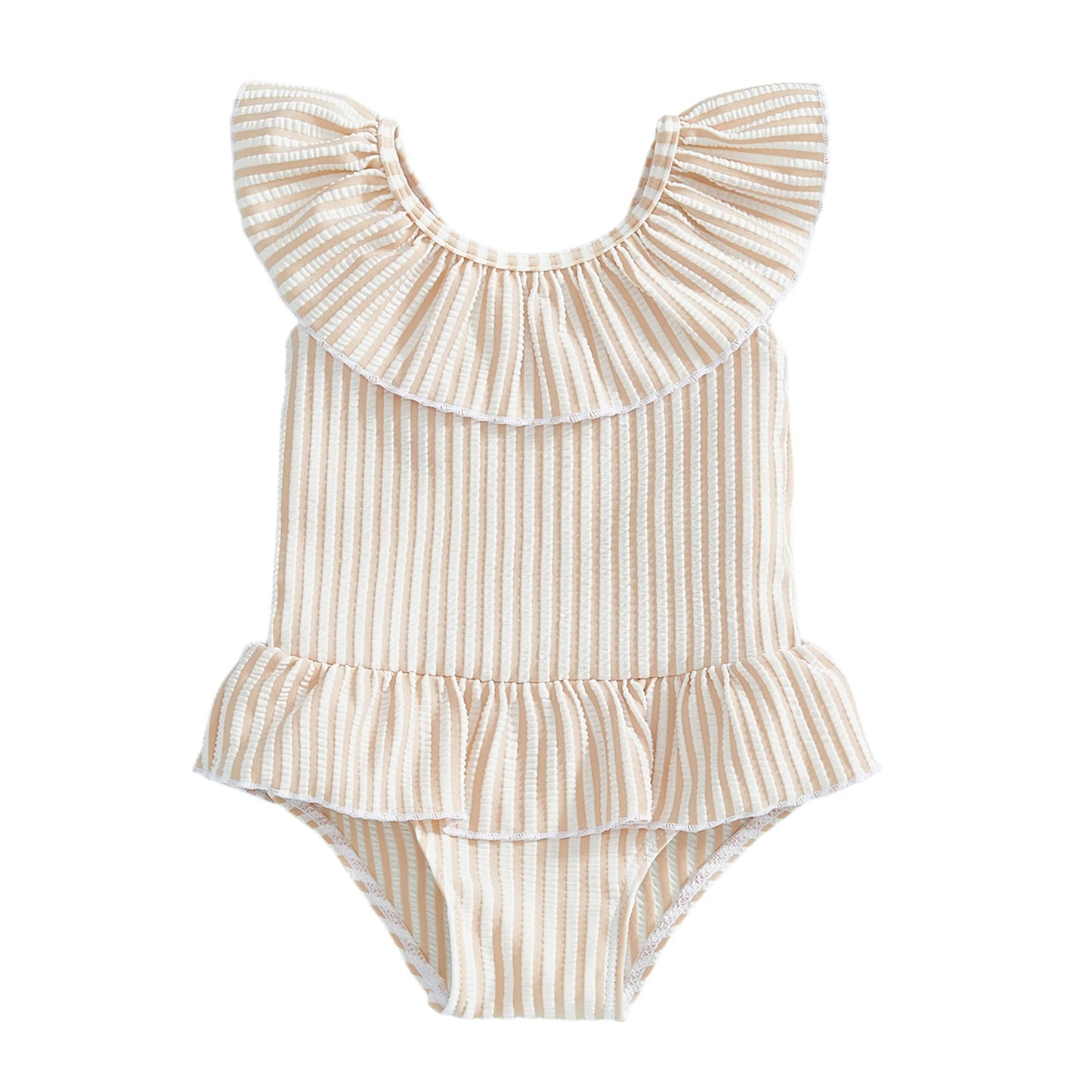 Citgeett Summer Kids Toddler Girl Swimsuit Stripes Print Ruffle Sleeveless Skirt Bathing Suit Swimwear Clothes.