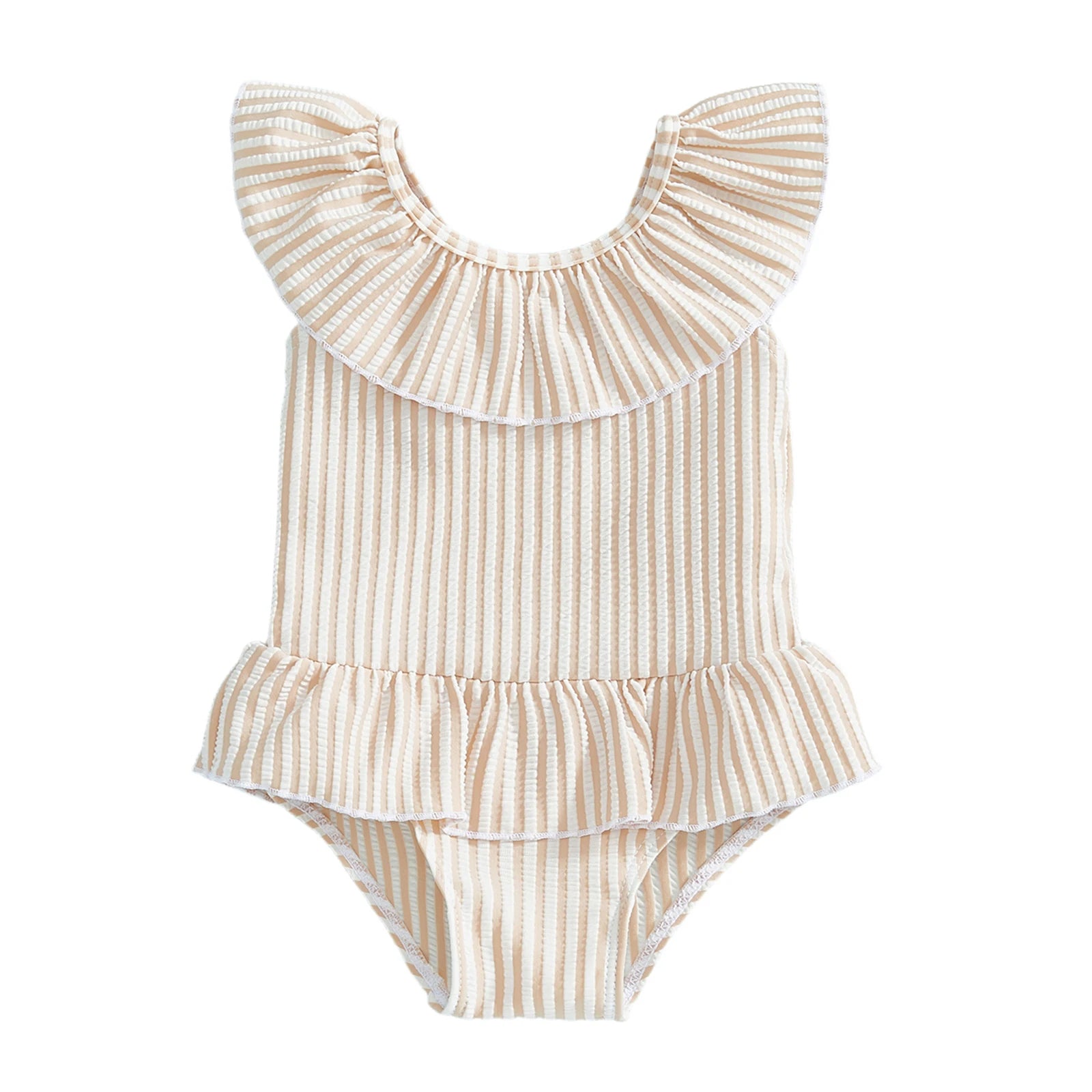 Citgeett Summer Kids Toddler Girl Swimsuit Stripes Print Ruffle Sleeveless Skirt Bathing Suit Swimwear Clothes.