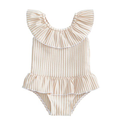 Citgeett Summer Kids Toddler Girl Swimsuit Stripes Print Ruffle Sleeveless Skirt Bathing Suit Swimwear Clothes.
