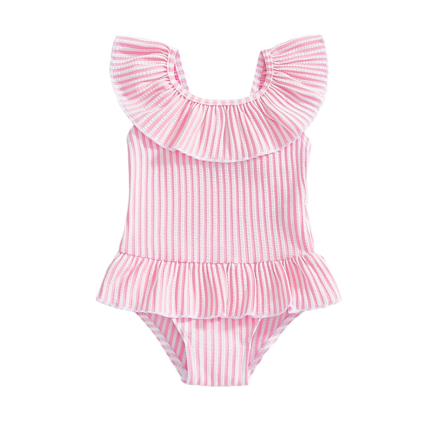 Citgeett Summer Kids Toddler Girl Swimsuit Stripes Print Ruffle Sleeveless Skirt Bathing Suit Swimwear Clothes.