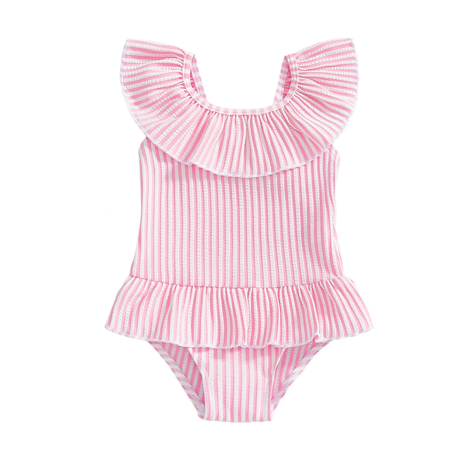 Citgeett Summer Kids Toddler Girl Swimsuit Stripes Print Ruffle Sleeveless Skirt Bathing Suit Swimwear Clothes.